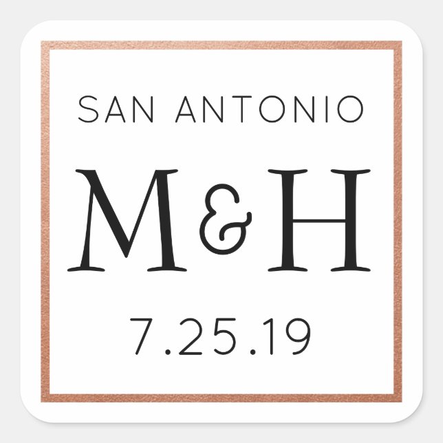 Copper Monogram Wedding Sticker Favour Label (Front)