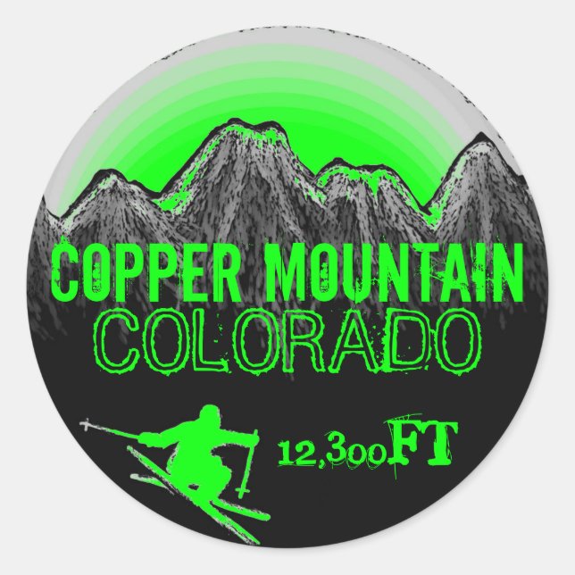 Copper Mountain Colorado green ski art stickers (Front)