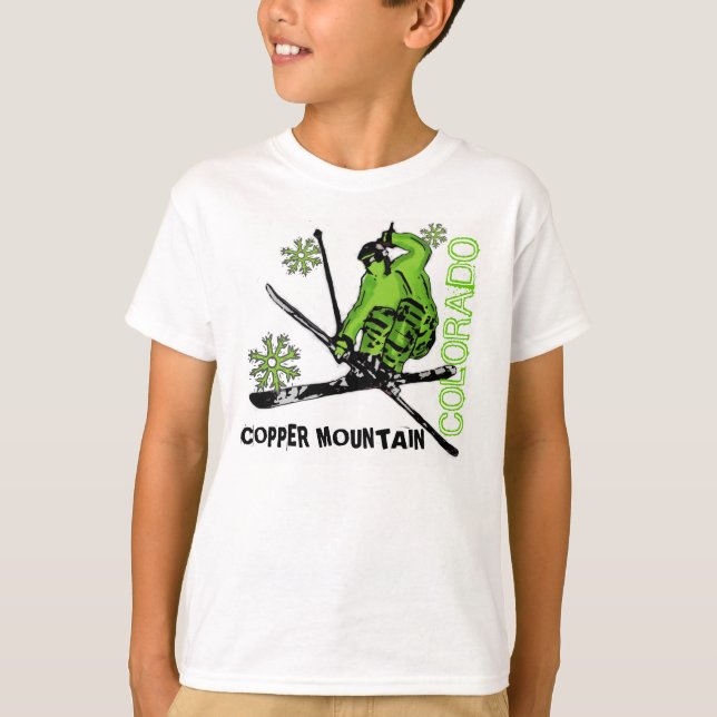 Copper Mountain Colorado green skier boys tee (Front)