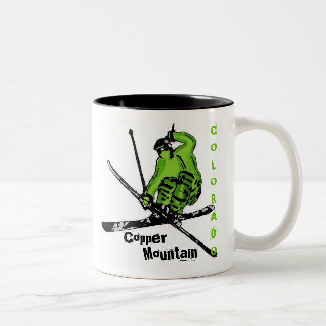 Copper Mountain Colorado green skier coffee mug (Right)