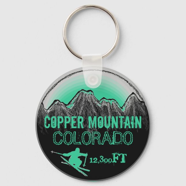 Copper Mountain Colorado teal ski art keychain (Front)