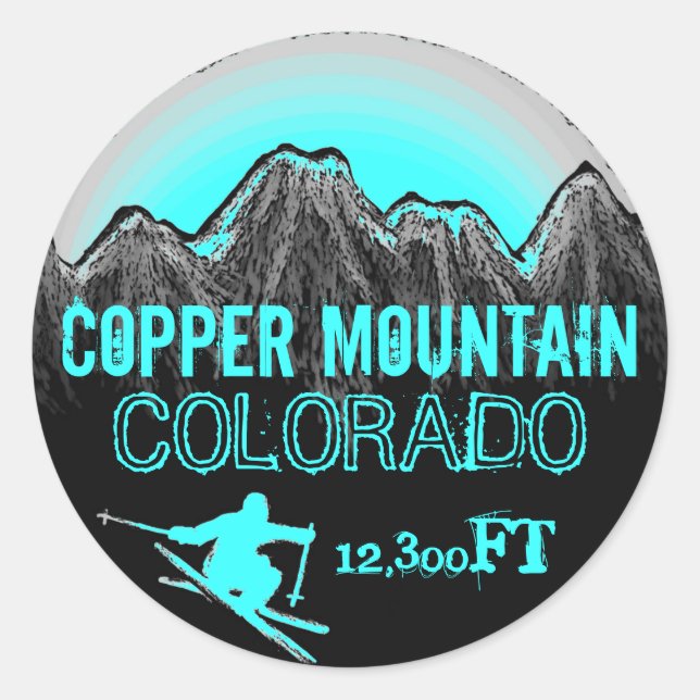 Copper Mountain Colorado teal ski art stickers (Front)