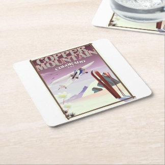 Copper Mountain colorado vintage poster Square Paper Coaster
