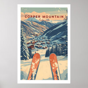 Copper Mountain Travel Poster Sunset Ski Slopes 1