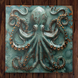 Copper Octopus Teal Tile