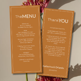 Copper Old Money Wedding Menu Thank You Note