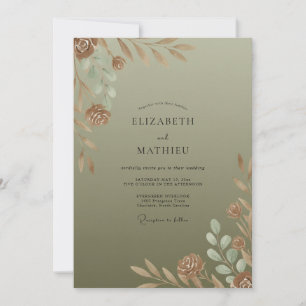 Copper Olive Leafy Wedding Invitation