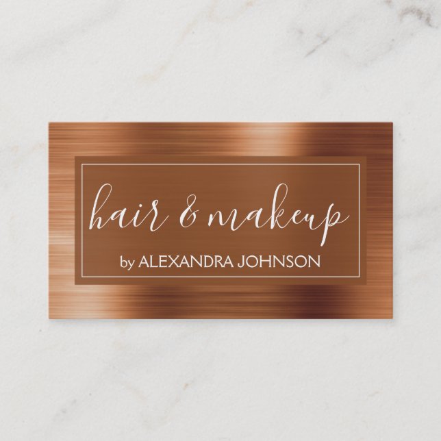 Copper Orange Foil Modern Brushed Metal Business Card (Front)
