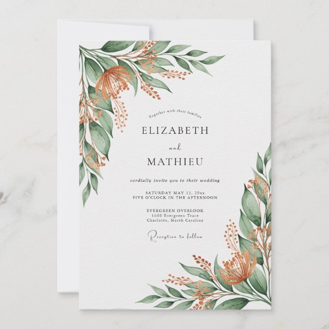 Copper Organic Botanical Wedding Invitation (Front)