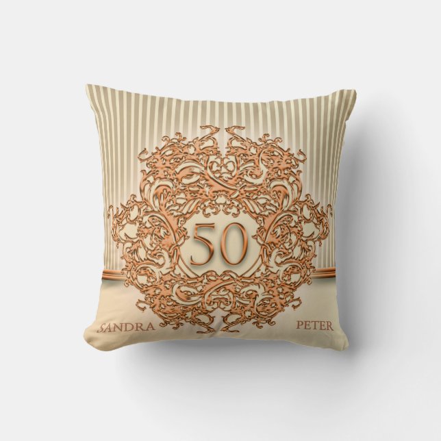 Copper Ornament And Beige Stripes Cushion (Front)