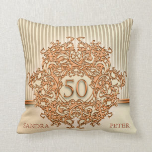 Copper Ornament And Beige Stripes Cushion