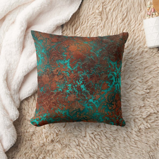 Copper Patina Rusted Damask  Cushion (Blanket)