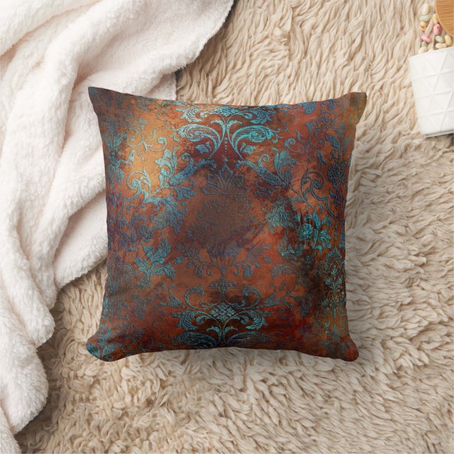Copper Patina Rusted Damask  Cushion (Blanket)