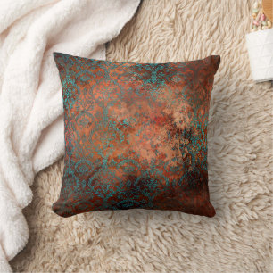 Copper Patina Rusted Damask Cushion