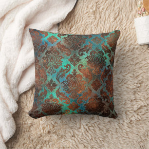 Copper Patina Rusted Damask  Cushion