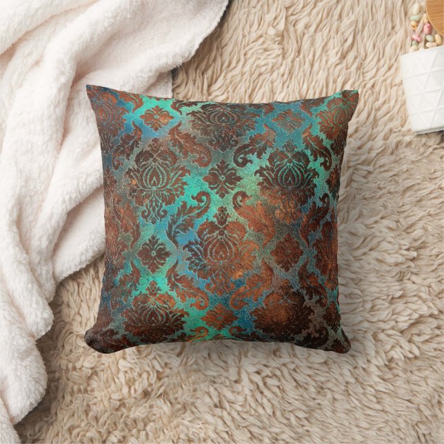 Copper Patina Rusted Damask  Cushion (Blanket)