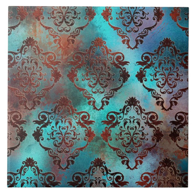 Copper Patina Rusted Damask  Tile (Front)