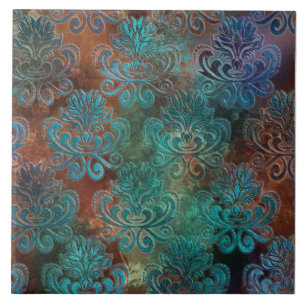 Copper Patina Rusted Damask Tile