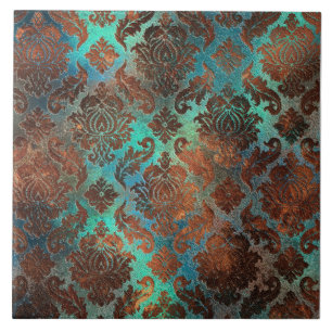 Copper Patina Rusted Damask Tile