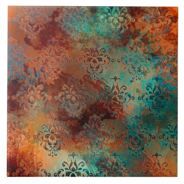 Copper Patina Rusted Damask  Tile (Front)