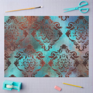 Copper Patina Rusted Damask  Tissue Paper