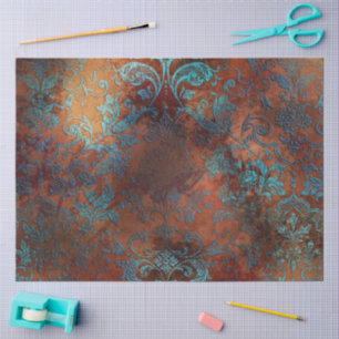 Copper Patina Rusted Damask  Tissue Paper