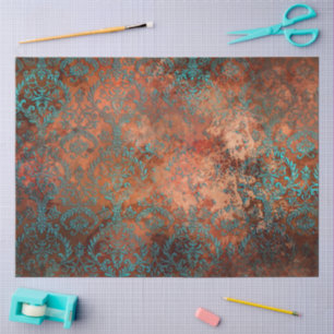 Copper Patina Rusted Damask  Tissue Paper