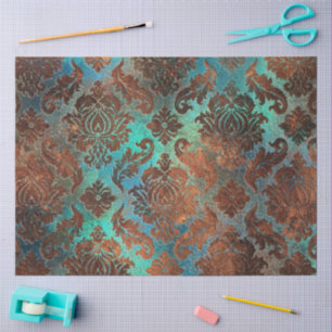Copper Patina Rusted Damask Tissue Paper