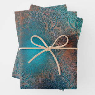 Copper Patina Rusted Damask Wrapping Paper Sheet