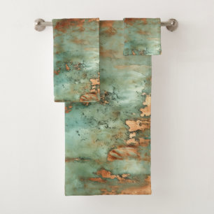 Copper Patina Rustic Metallic  Bath Towel Set