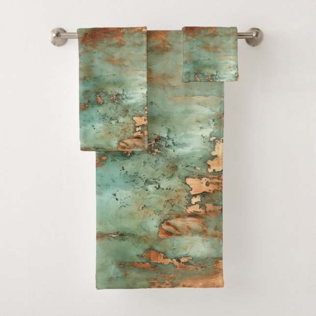 Copper Patina Rustic Metallic  Bath Towel Set (Insitu)