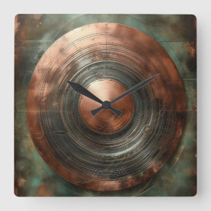 copper patina square wall clock