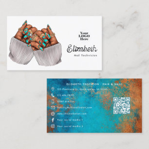 Copper Patina Turquoise Grunge Black Woman Salon Business Card