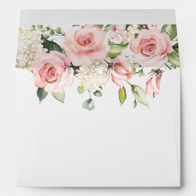 Copper Peach Pink Floral Eucalyptus Wedding Envelope (Back (Bottom))