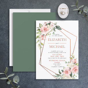 Copper Peach Pink Floral Eucalyptus Wedding Invitation