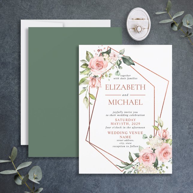 Copper Peach Pink Floral Eucalyptus Wedding Invitation (Creator Uploaded)