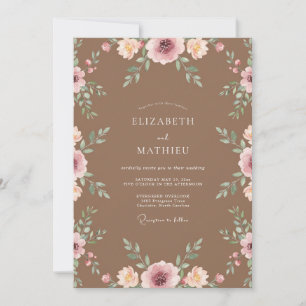 Copper Peach Ranunculus Eucalyptus Wedding Invitation