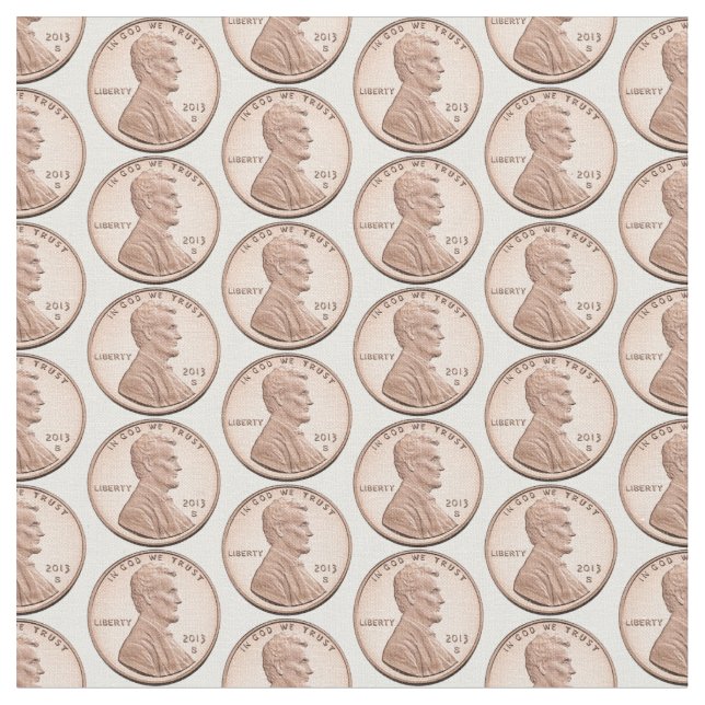 Copper Penny Coin Pattern – Lincoln Cent Design Fabric (Close Up)