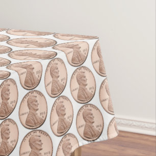 Copper Penny Coin Pattern – Lincoln Cent Design Tablecloth