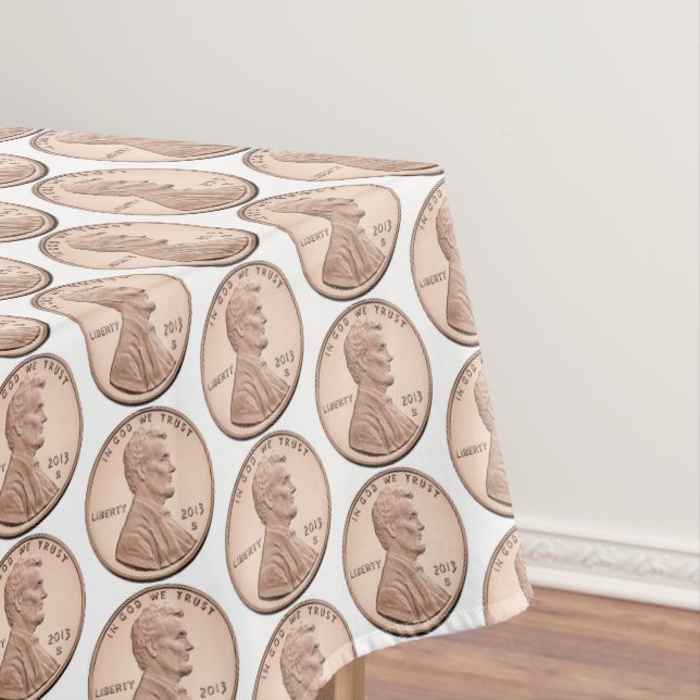 Copper Penny Coin Pattern – Lincoln Cent Design Tablecloth (In Situ)