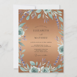 Copper Periwinkle Leafy Wedding Invitation