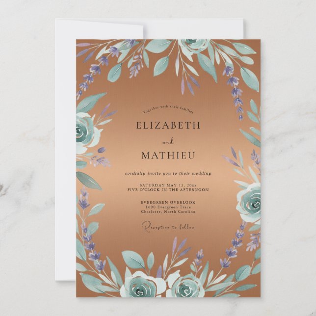 Copper Periwinkle Leafy Wedding Invitation (Front)
