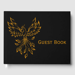 Copper Phoenix Rises on Black Guest Book