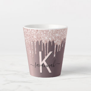Copper pink glitter drips name latte mug