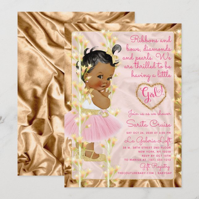 Copper Pink & Gold Baby Girl Baby Shower Invitation (Front/Back)