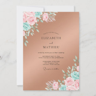 Copper Pink Leafy Wedding Invitation