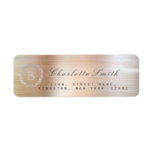 Copper Pink Rose Monogram Return Address Labels