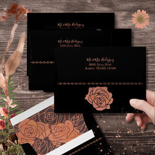 Copper Quinceañera Envelope - Elegant Rose Liner