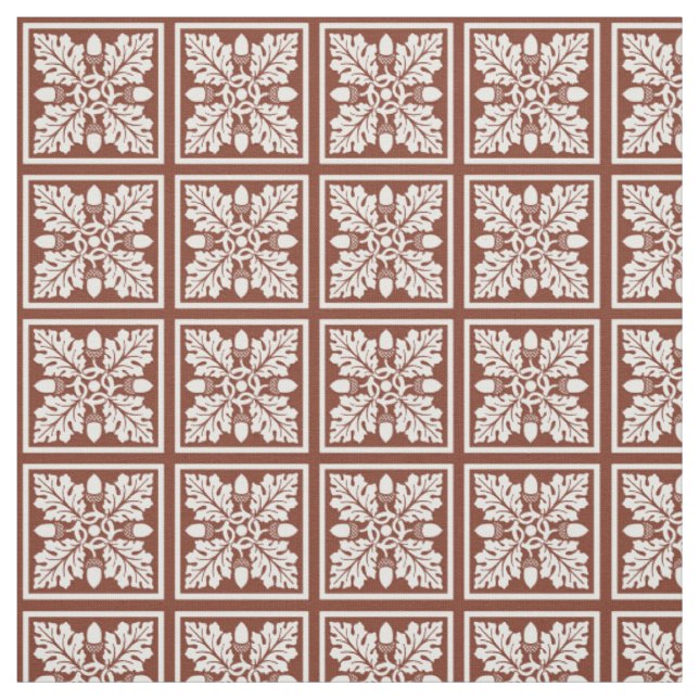 Copper Red Acorn and Leaf Tile Design Fabric (Swatch)