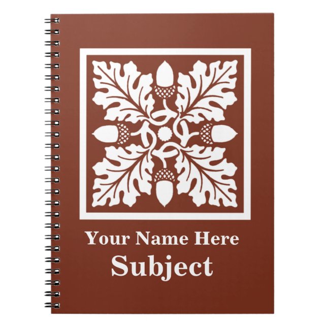 Copper Red Acorn and Leaf Tile Design Notebook (Front)